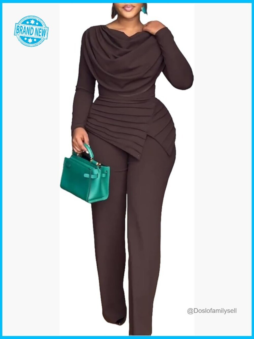 Womens Fall Long Sleeve Jumpsuit Cowl Neck Asymmetrical Hem Zipper Back One